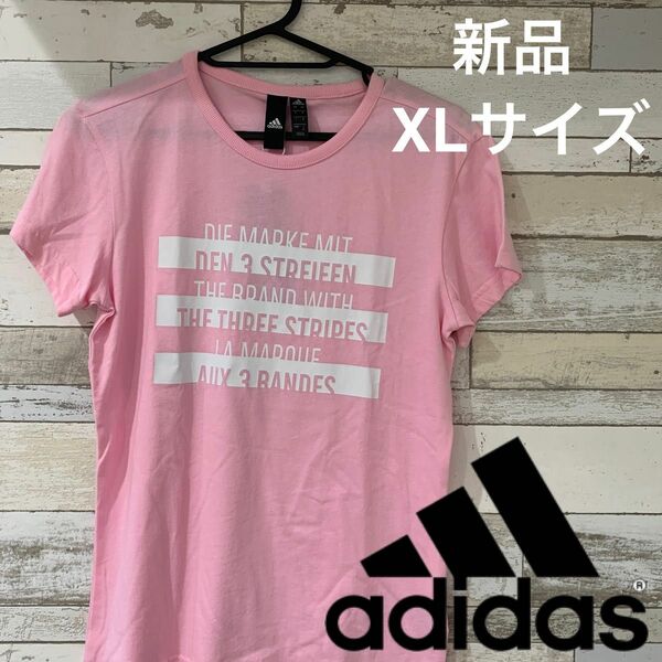 新品　adidas プリントTシャツ　レディース　XL ピンク