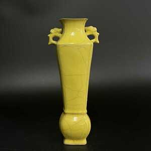 中国 古玩 中国美術 官窯 黄釉 花瓶 
