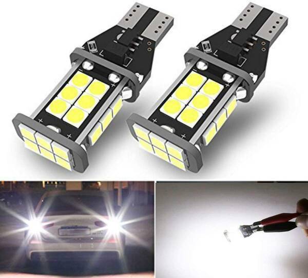 『送料無料』T16 LED バックランプ 爆光 1200LM高輝度 無極性 キャンセラー CANBUS 24連3030 7000K ホワイト 2個　白　Ho　ライト　バルブ