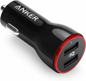 『送料無料』Anker PowerDrive 2 (24W/4.8A 2ポート USBカーチャージャー) iPhone、Android、IQOS対応 ブラック　黒