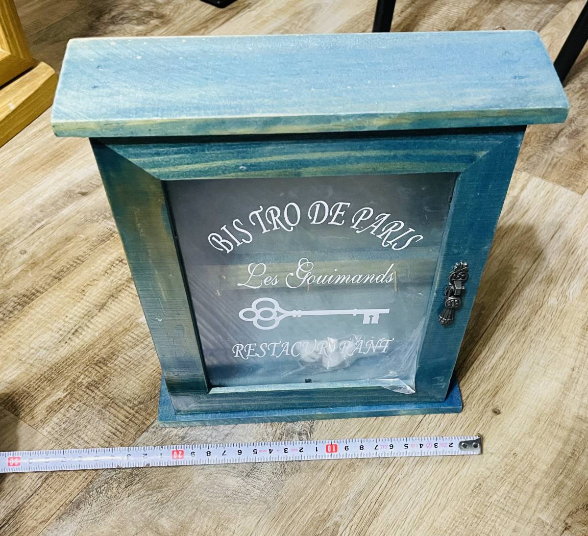 大量入荷 1930年代 アンティーク ボックス 木製 鍵付き ブルー ハート