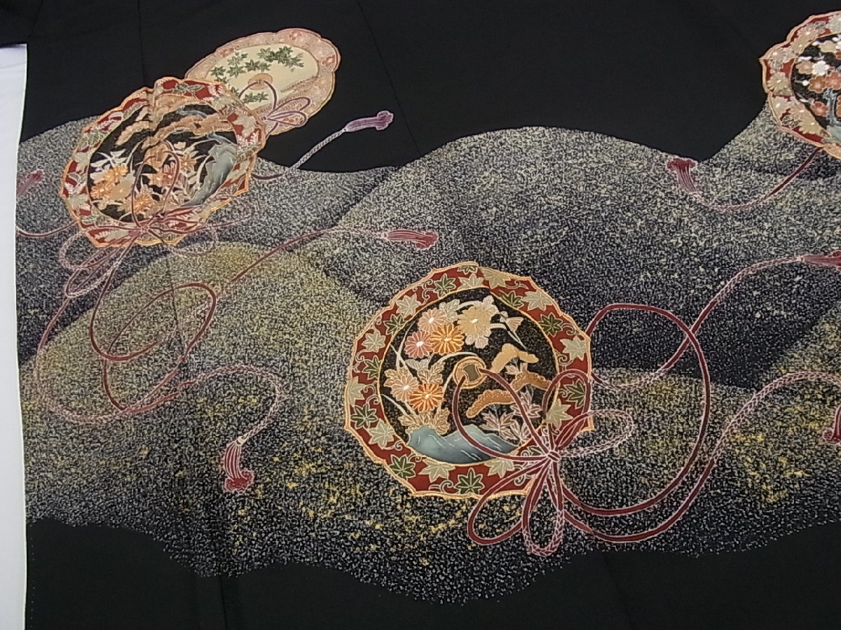 黒留袖 友禅 作家物 駒刺繍 幔幕花文 橘 金彩 未使用 mop1221 55