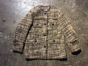 CLANE クラネ NO COLOR TWEED JACKET ノーカラー ツイード 4B ジャケット フリンジ BOXシルエット 13103-0392 1 BROWN