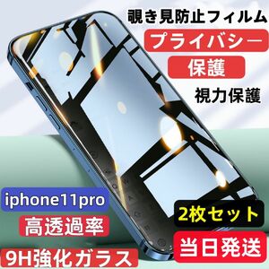 iPhone11pro 覗き見防止 フィルム 二枚セット ガラスフィルム 強化ガラスフィルム