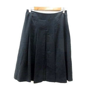  Ined INED pleated skirt knee height fake suede 9 black black /MN lady's 