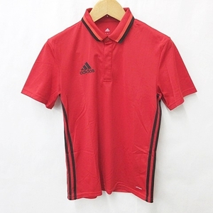 アディダス adidas スポーツ ウエア ポロシャツ 半袖 テープ 刺繍 赤 レッド L メンズ