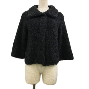  Untitled UNTITLED jacket knitted blouson turn-down collar short boa wool moheya. 7 minute sleeve 2 gray lady's 