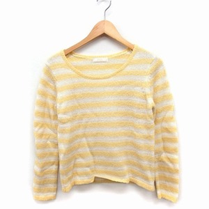 eni.s.senisisanySiS border pattern knitted sweater long sleeve round neck wool .moheya.2 yellow yellow /FT25 lady's 