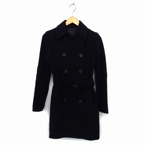  profile PROFILE turn-down collar coat outer middle Anne gola. wool . double belt 36 black black /NT3 lady's 