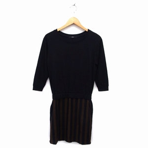  Vicky VICKY One-piece flair long switch wool . border 7 minute sleeve 2 black black /NT26 lady's 