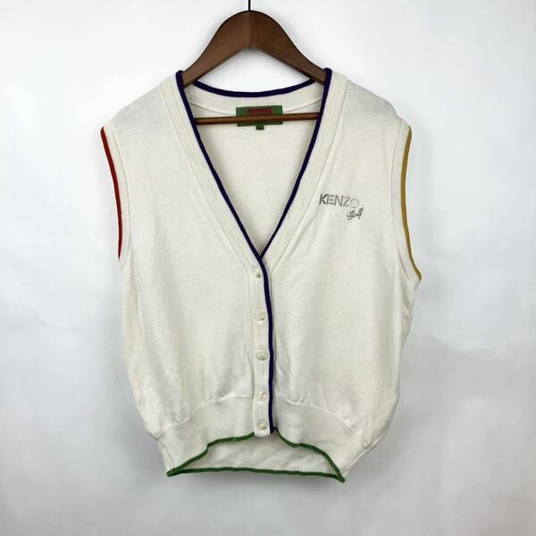 KENZO GOLF ケンゾー ゴルフ メンズ ニット ベスト セーター オフ ホワイト 白色 刺繍 ロゴ Vネック 1 S M 相当 スポーツ ウェア