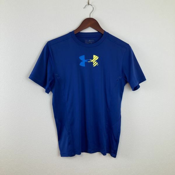 UNDER ARMOUR アンダーアーマー キッズ 半袖 トップス Tシャツ ブルー 青色 スポーツ ロゴ 機能性繊維 吸水速乾 ヒートギア トレーニング