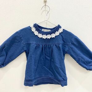 デニム　トップス　トレーナー　花　レース　子ども　キッズ　80 90 95 長袖カットソー