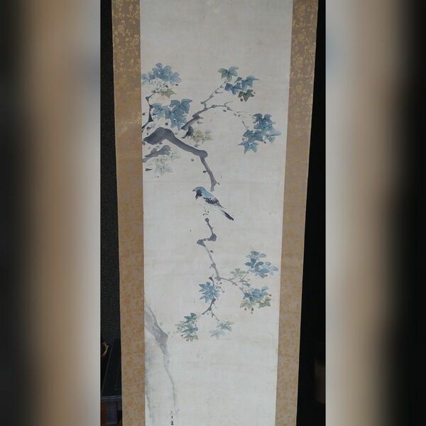 掛軸　掛け軸　草　鷹　水墨画　古美術　骨董品