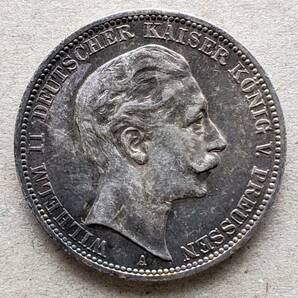 1912年 ドイツ プロイセン ヴィルヘルム2世 3マルク 銀貨 EF ベルリンミントの画像1