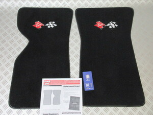 CrossF.Cutpile B.C3 Corvette floor mat CrossFlag! emblem Logo embroidery! BLACK 1968y~1982y GM official!