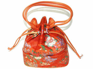  gold wasi seal pouch type Japanese clothing bag leather made classic floral print . color secondhand goods beautiful goods 