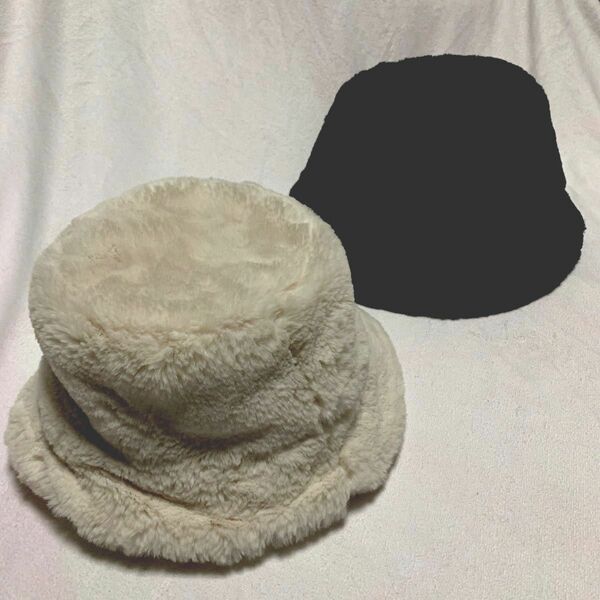 今だけ値下げ未使用　H&M ファーハット　バケット　帽子　2点セット　ブラック　ホワイト　h&m