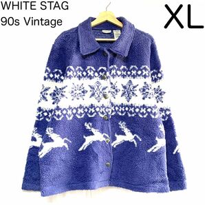 US古着 90s 90年代 ヴィンテージ WHITE STAG フリースジャケット オーバーサイズ チロリアン柄 雪 エルク 総柄