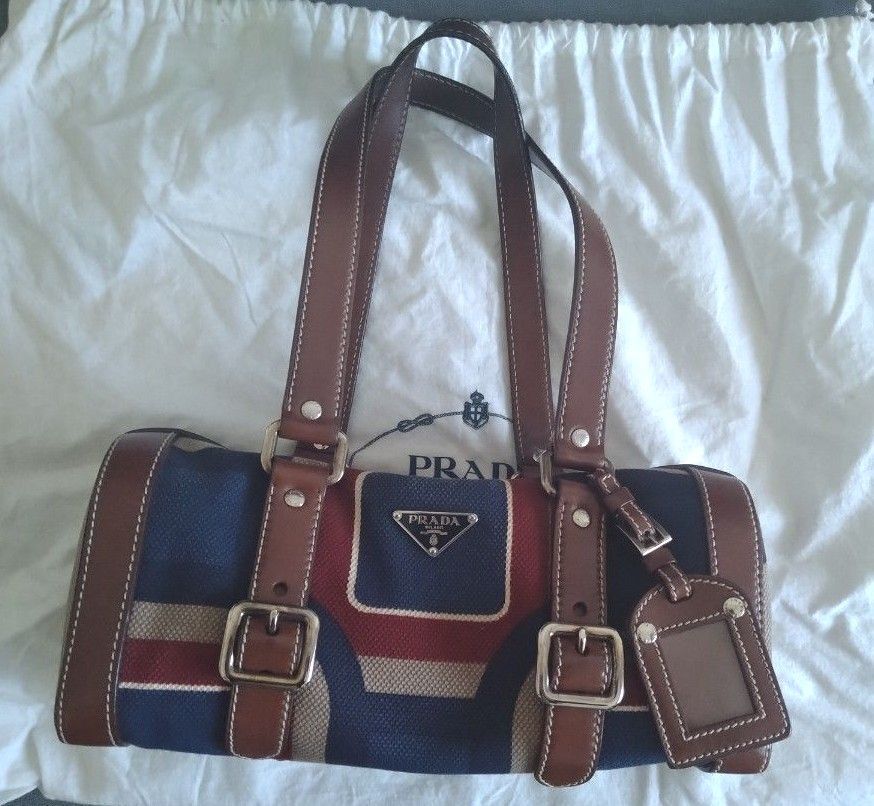 プラダ/PRADA カーフレザー ゴールドロゴ セミショルダー トートバッグ
