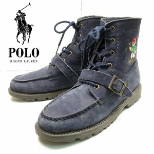 24.5cm相当　POLO RALPH LAUREN　ポロラルフローレン　ポロベア　レースアップ　ベルト　アウトドア　革靴　レザーシューズ　ネイビーU6860