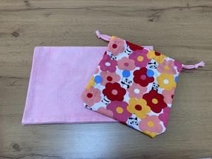 SALE ！ハンドメイド☆学校ランチョンマット・給食袋・40×60センチ（7）☆入学準備・ピンク・パンダ