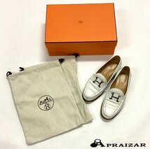 HERMES エルメス コンスタンス レザー ローファー 36 1/2 ホワイト/シルバー ケース・収納袋付 [50803]_画像1