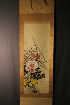 【佳香】飯田暁春 『四季の花』肉筆 日本画 絹本 掛軸 共箱 本物保証_画像3