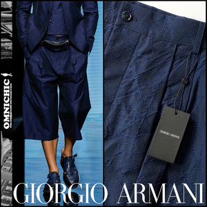 ■コレクションモデル/新品19万【GIORGIO ARMANI】贅沢の極み/美しいアートワーク/ジョルジオアルマーニワイド7分丈ネイビーパンツ52/L~XL