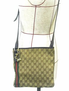 ●GUCCI/グッチ シェリーライン GGキャンバス ショルダーバッグ 144388 ジャガード×レザー チャーム/保存袋付き レディース