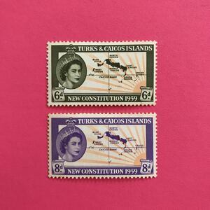 外国未使用切手★タークス・カイコス諸島 1959年 地図 2種