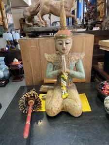 タイ　仏像？　木彫り　傘付　仏教美術　アンティーク　骨董　古物