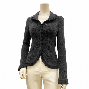 QM極美品☆アルマーニコレッツォーニ*ARMANI COLLEZIONI★濃グレー系★上質ウール素材★プリーツトリム★高級ニットジャケット★S相当/秋冬