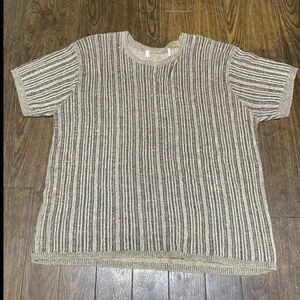 80s 90s VINTAGE LADIES S/S KNIT STRIPE ビンテージ レディース 半袖 ニット USA 古着 アメリカ ストライプ M 美品