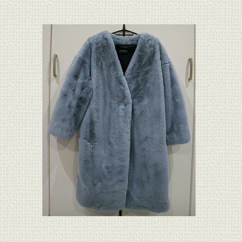 JEANASISボリュームファーノーカラーコート 濃紺 ネイビー 10196-