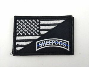 アメリカ国旗 SHEEP DOG ミリタリー パッチ サバゲー 8.5cm 黒白