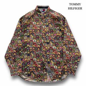 【激レアデザイン】【TOMMY】 90s オールド トミーヒルフィガー 総柄シャツ ヴィンテージ古着 長袖シャツ ボタンダウン 90年代 オールド