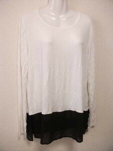 assk259☆FOREVER21/■フォーエバー21■　長袖カットソー　トップス　長袖Tシャツ　丸首　白×黒　Lサイズ　