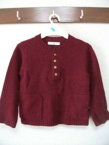 assk34*# child clothes # Kids long sleeve sweater pocket red 110 wool 100