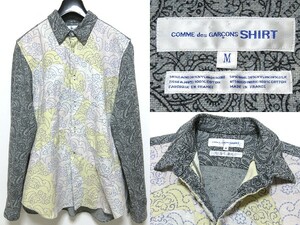 希少 COMME des GARCONS SHIRT コムデギャルソンシャツ 異素材切替 ランダムキルト カーブパッチワーク ペイズリーシャツ M フランス製