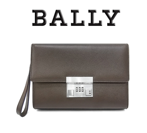 【超美品 ほぼ未使用】 バリー BALLY セカンドバッグ クラッチバッグ ハンドストラップ付き ナンバーロック レザー ブラウン メンズ 紳士