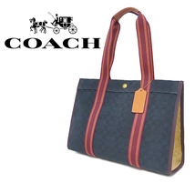 【未使用品 超美品】 コーチ COACH スピントート42 トートバッグ 鞄 シグネチャー キャンバス ネイビー ベージュ メンズ レディース 大容量_画像1