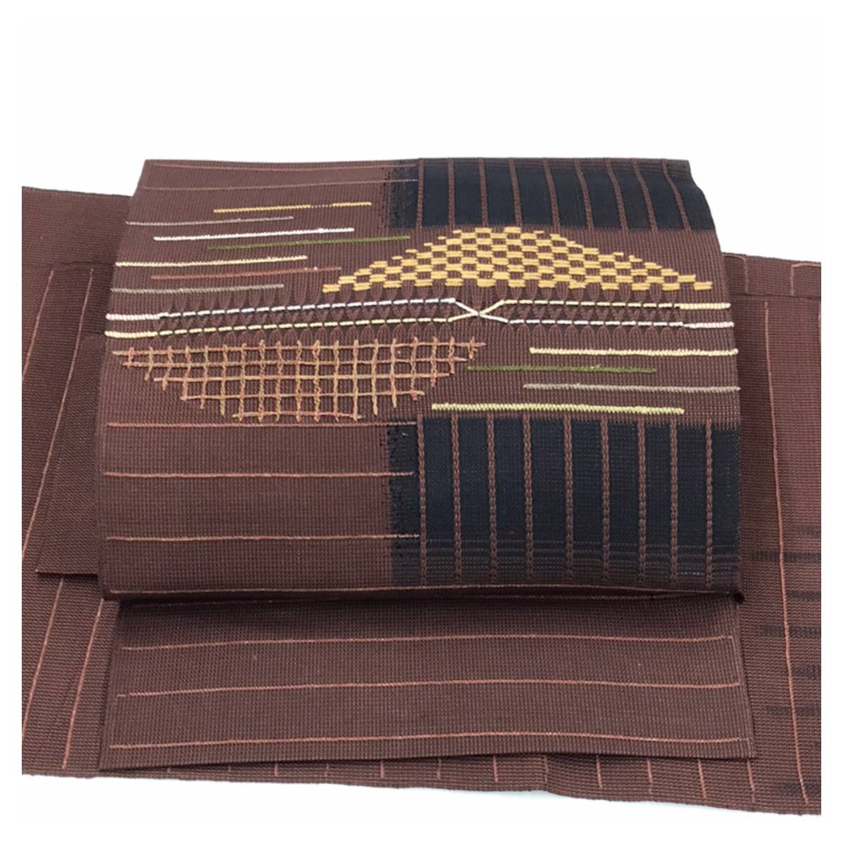 ご購入 301mr12◇三松 市松文様 一体型 作り帯/付け帯 袋帯 金糸◇美品