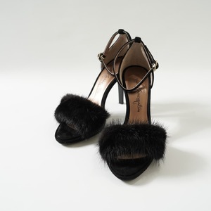  Ginza Kanematsu silver The kanematsu heel fur sandals strap suede leather black black 22.5cm