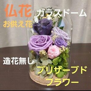 特選仏花 お供え花 造花無し ガラスドーム入り プリザーブドフラワー