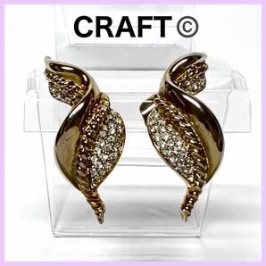 CRAFT リーフ & ラインストーン イヤリング