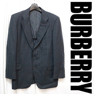 バーバリー BURBERRY 二つボタンブレザー やや厚手のウールテーラードジャケット サイドベンツ Ｌサイズ グレンチェック柄 スーツ 紺010802
