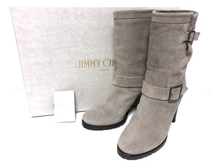 二点落札で送料無料！ 2A51 箱付き JIMMY CHOO ジミーチュウ スウェードレザー エンジニアブーツ バイカーブーツ レディース 39 グレージュ