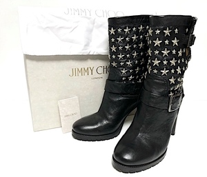 二点落札で送料無料！ 2A51 箱・保存袋付き JIMMY CHOO ジミーチュウ スタースタッズ ブーツ 39 エンジニアブーツ ショートブーツ ブラック