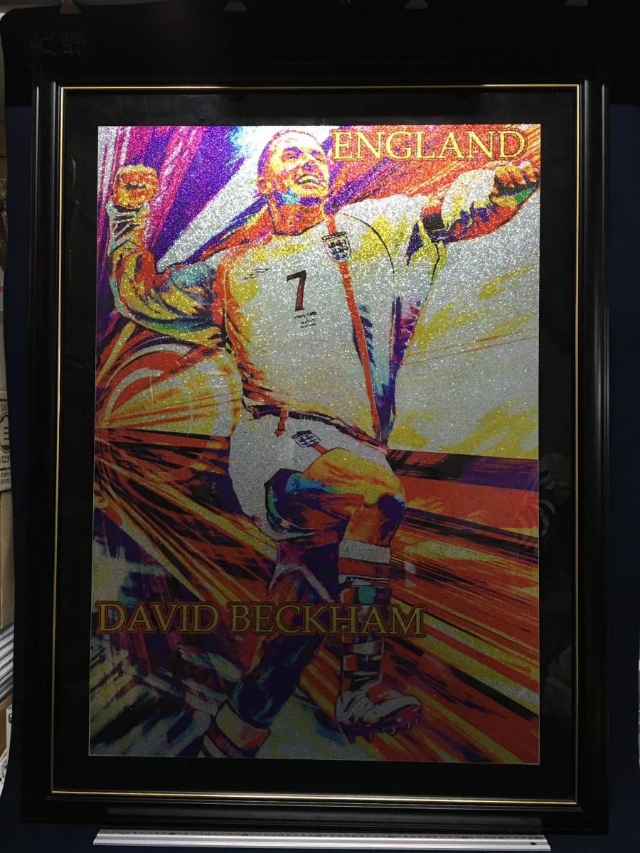 ★【逸品堂】★ デビットベッカム 7 DAVID BECKHAM ENGLAND イングランド代表 選手 額入り 古画 絵画 スパンコールの様なキラキラ作品 珍品, 美術品, 絵画, その他